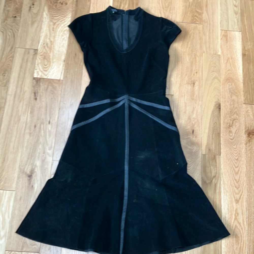 Maria Marta Fecchinelli women’s suede black fitted black seamed dress sz 6